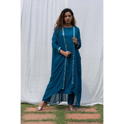 Saatvikei Cape Suit - Turquoise Kurta with Pant and Cape Dupatta (Set of 3)