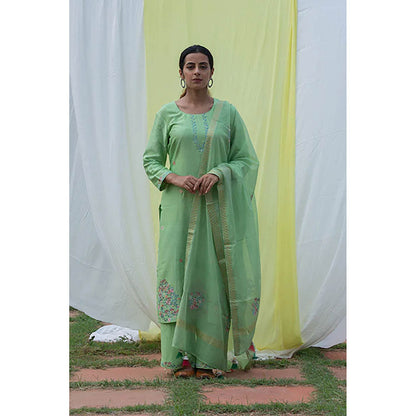 Saatvikei Chidiya - Green Kurta with Palazzo and Dupatta (Set of 3)