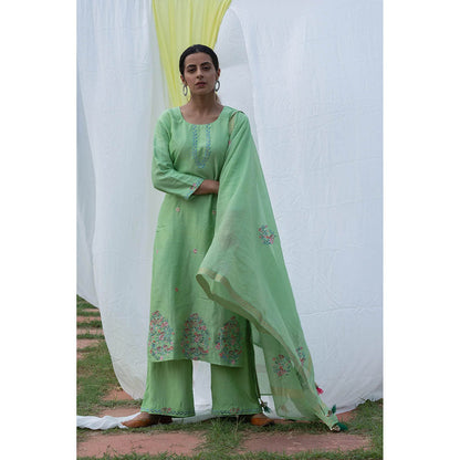 Saatvikei Chidiya - Green Kurta with Palazzo and Dupatta (Set of 3)