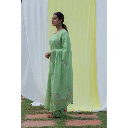 Saatvikei Chidiya - Green Kurta with Palazzo and Dupatta (Set of 3)