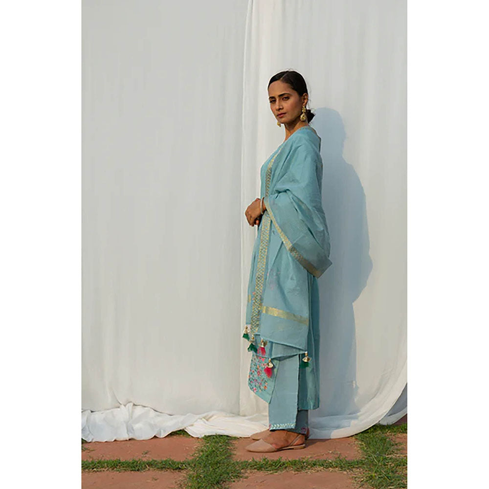 Saatvikei Chidiya - Powder Blue Kurta with Palazzo and Dupatta (Set of 3)