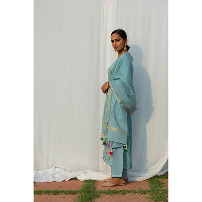 Saatvikei Chidiya - Powder Blue Kurta with Palazzo and Dupatta (Set of 3)