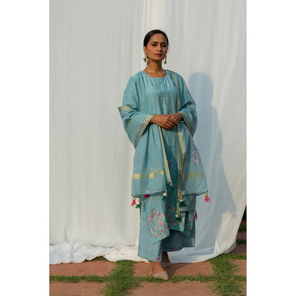 Saatvikei Chidiya - Powder Blue Kurta with Palazzo and Dupatta (Set of 3)