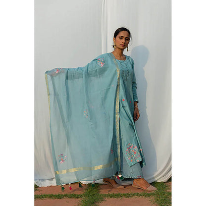 Saatvikei Chidiya - Powder Blue Kurta with Palazzo and Dupatta (Set of 3)