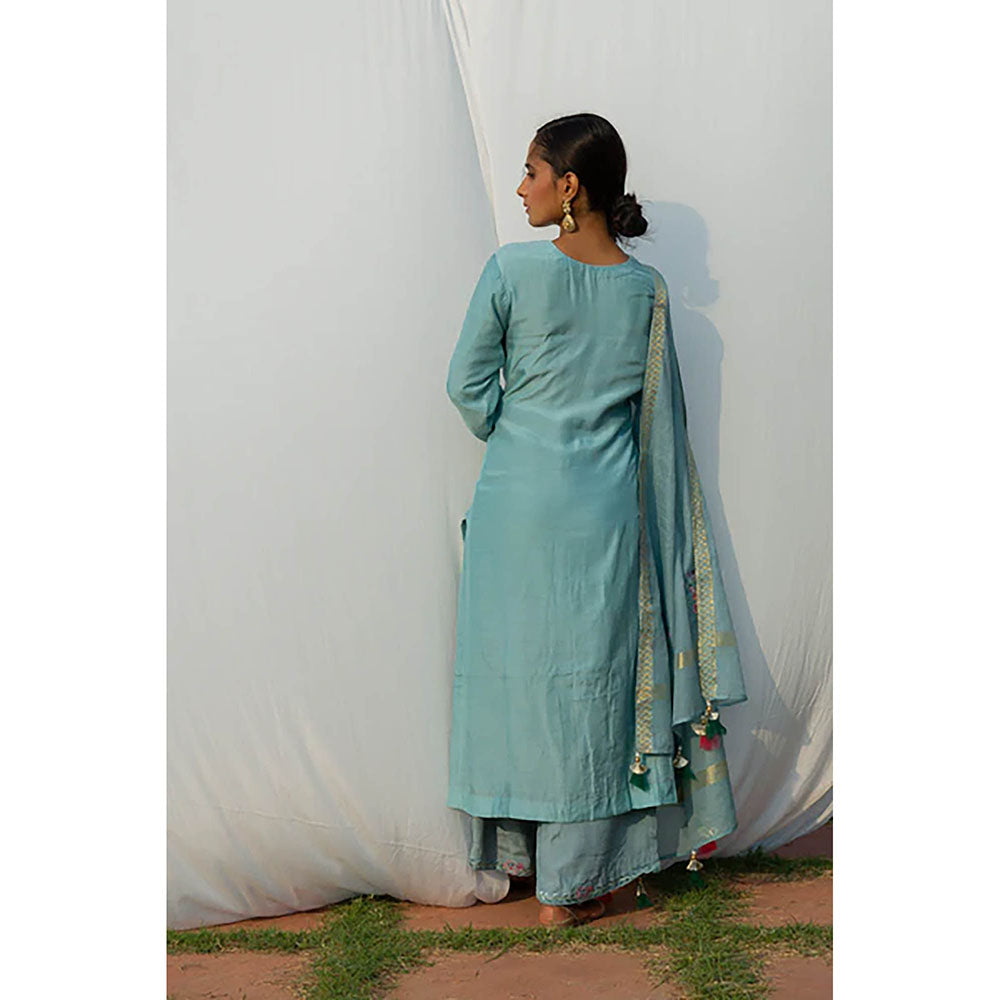 Saatvikei Chidiya - Powder Blue Kurta with Palazzo and Dupatta (Set of 3)