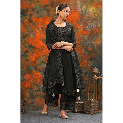 Saatvikei Harshita - Black Kurta with Palazzo and Dupatta (Set of 3)