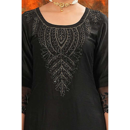 Saatvikei Harshita - Black Kurta with Palazzo and Dupatta (Set of 3)