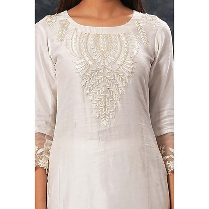 Saatvikei Harshita - Ivory Kurta with Palazzo and Dupatta (Set of 3)
