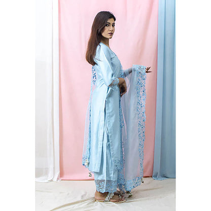 Saatvikei Harshita - Sky Blue Kurta with Palazzo and Dupatta (Set of 3)