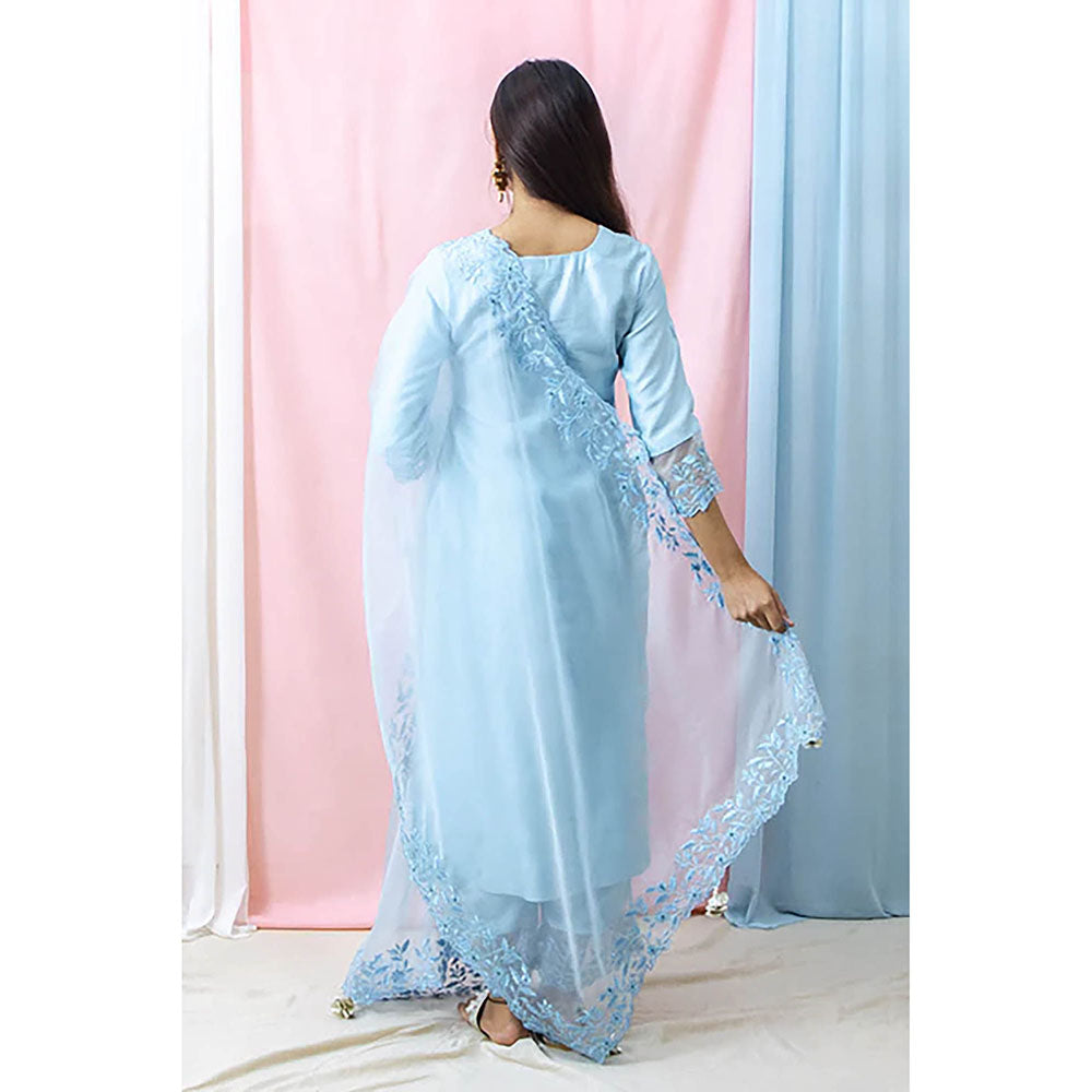 Saatvikei Harshita - Sky Blue Kurta with Palazzo and Dupatta (Set of 3)