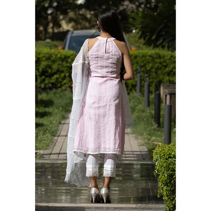 Saatvikei Kesar - Pink Sleeveless Kurta with Pant and Dupatta (Set of 3)