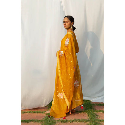 Saatvikei Lotus - Yellow Kurta with Pant and Dupatta (Set of 3)