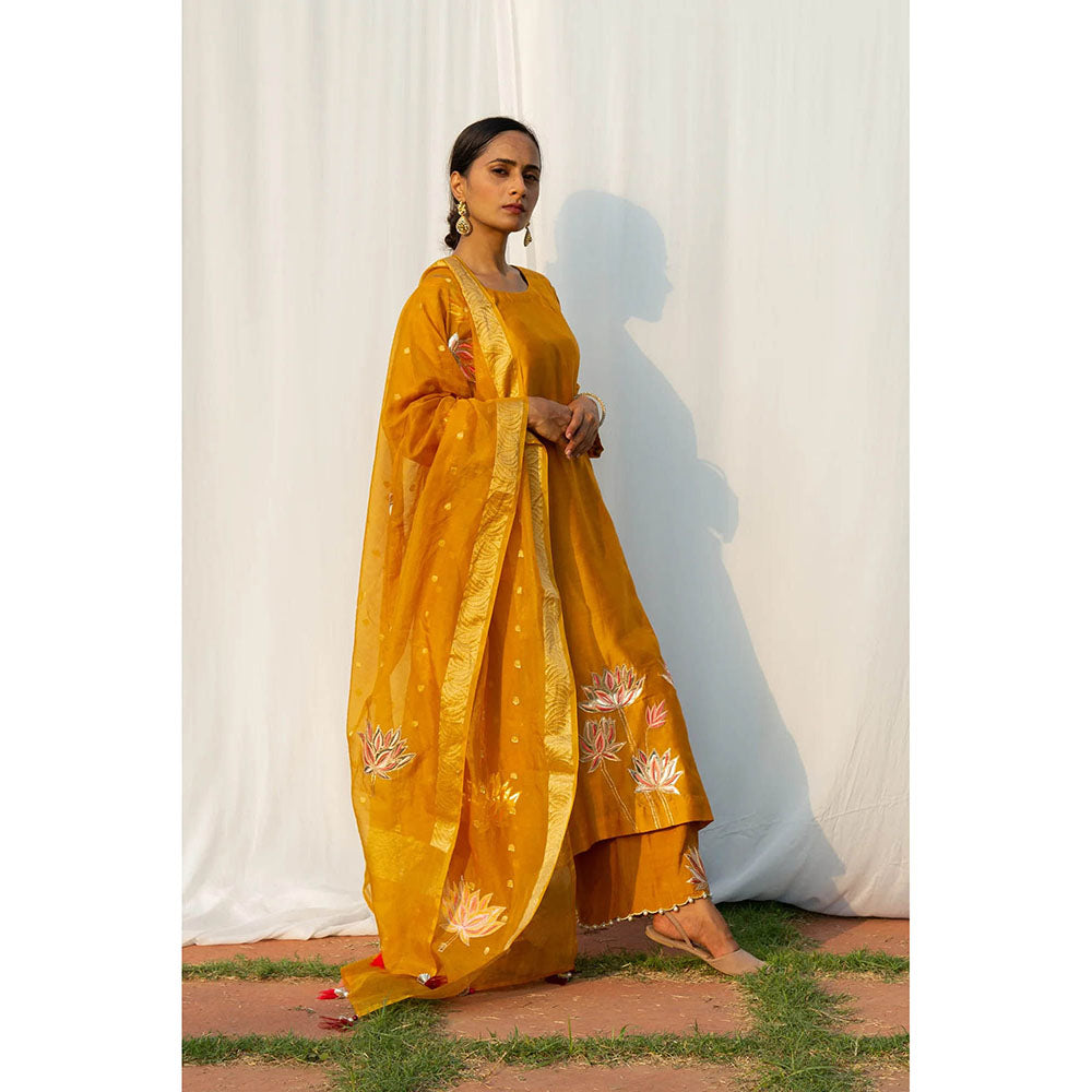 Saatvikei Lotus - Yellow Kurta with Pant and Dupatta (Set of 3)