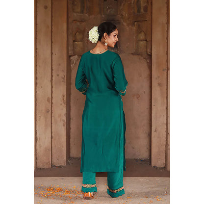 Saatvikei Meenakshi - Green Kurta with Pant and Dupatta (Set of 3)
