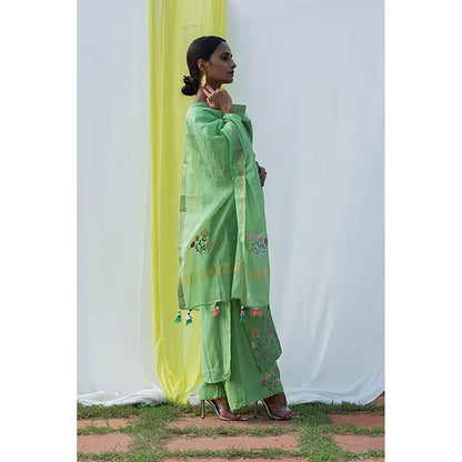 Saatvikei Nidhi - Green Kurta with Palazzo and Dupatta (Set of 3)