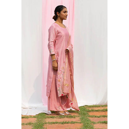 Saatvikei Nidhi - Onion Pink Kurta with Palazzo and Dupatta (Set of 3)