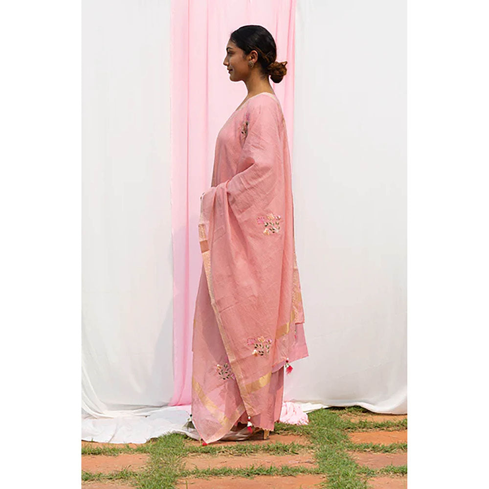 Saatvikei Nidhi - Onion Pink Kurta with Palazzo and Dupatta (Set of 3)