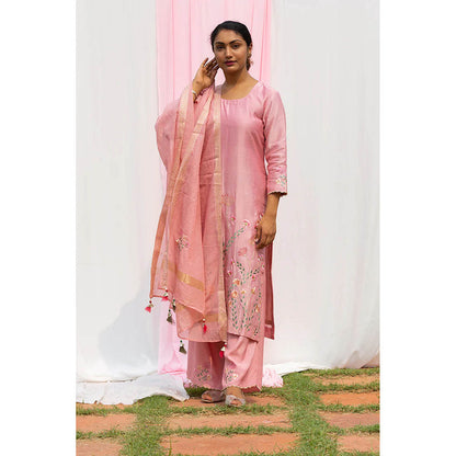 Saatvikei Nidhi - Onion Pink Kurta with Palazzo and Dupatta (Set of 3)