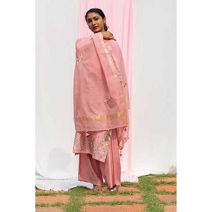 Saatvikei Nidhi - Onion Pink Kurta with Palazzo and Dupatta (Set of 3)