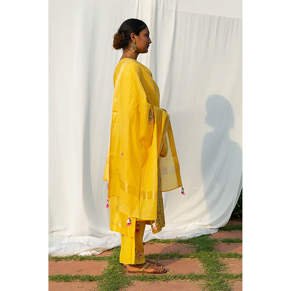 Saatvikei Nidhi - Yellow Kurta with Palazzo and Dupatta (Set of 3)