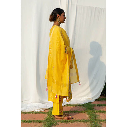 Saatvikei Nidhi - Yellow Kurta with Palazzo and Dupatta (Set of 3)