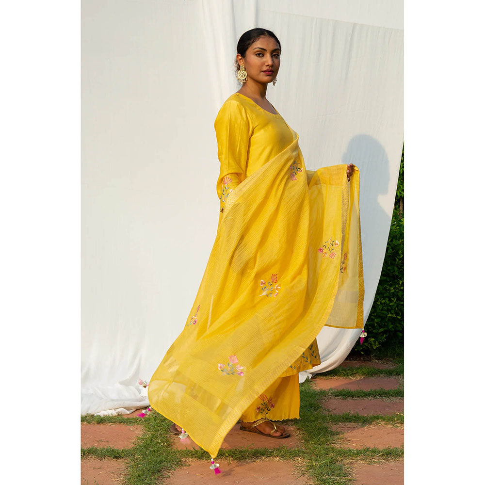 Saatvikei Nidhi - Yellow Kurta with Palazzo and Dupatta (Set of 3)