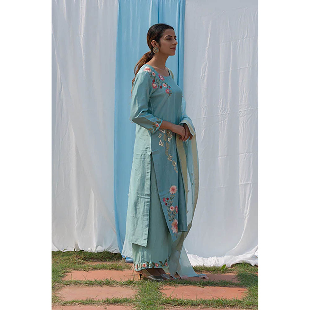 Saatvikei Parineeta - Powder Blue Kurta with Palazzo and Dupatta (Set of 3)