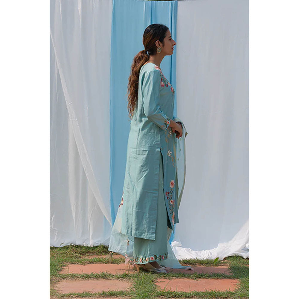 Saatvikei Parineeta - Powder Blue Kurta with Palazzo and Dupatta (Set of 3)