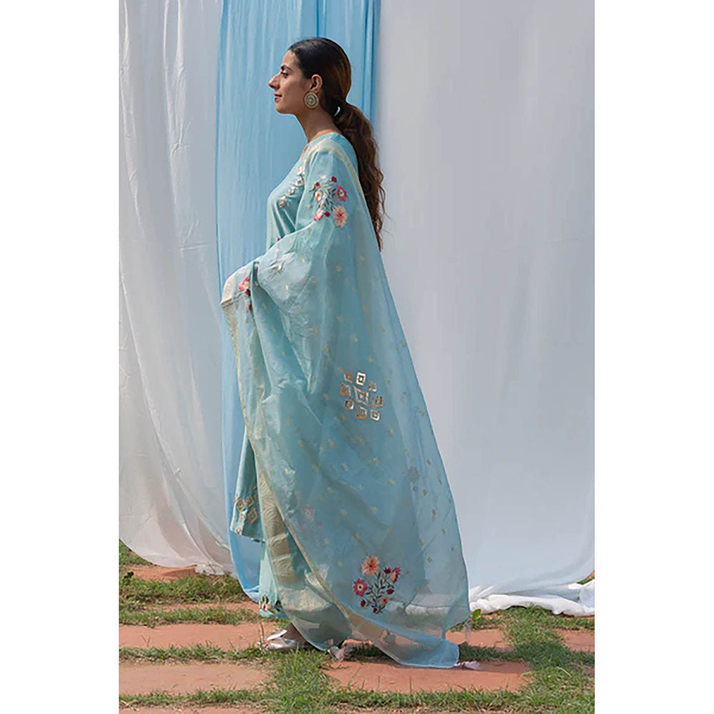 Saatvikei Parineeta - Powder Blue Kurta with Palazzo and Dupatta (Set of 3)