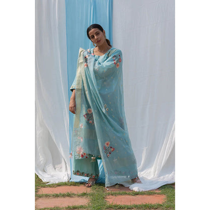 Saatvikei Parineeta - Powder Blue Kurta with Palazzo and Dupatta (Set of 3)