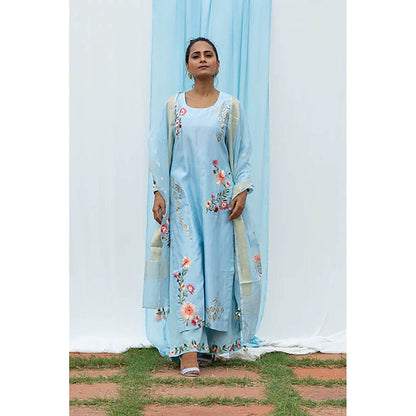 Saatvikei Parineeta - Sky Blue Kurta with Palazzo and Dupatta (Set of 3)