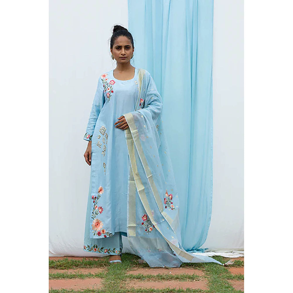Saatvikei Parineeta - Sky Blue Kurta with Palazzo and Dupatta (Set of 3)