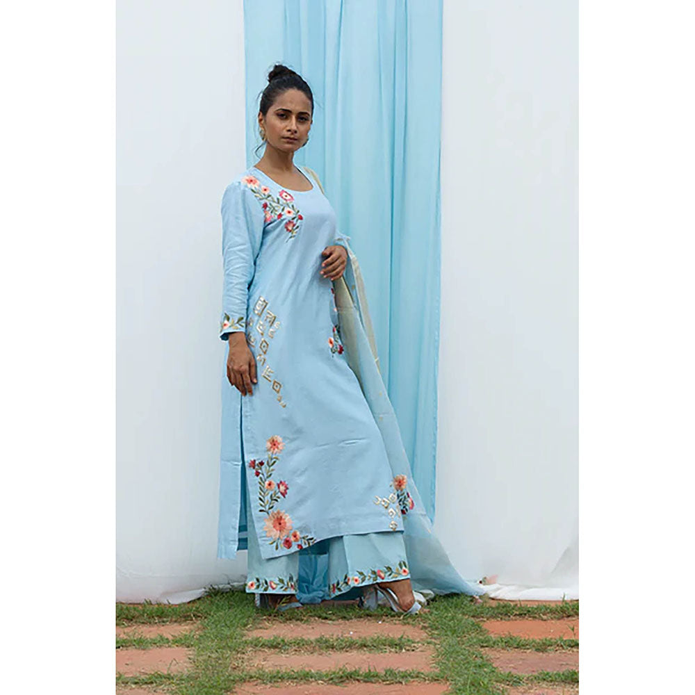 Saatvikei Parineeta - Sky Blue Kurta with Palazzo and Dupatta (Set of 3)