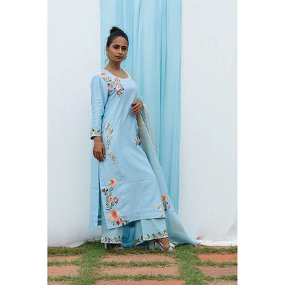 Saatvikei Parineeta - Sky Blue Kurta with Palazzo and Dupatta (Set of 3)