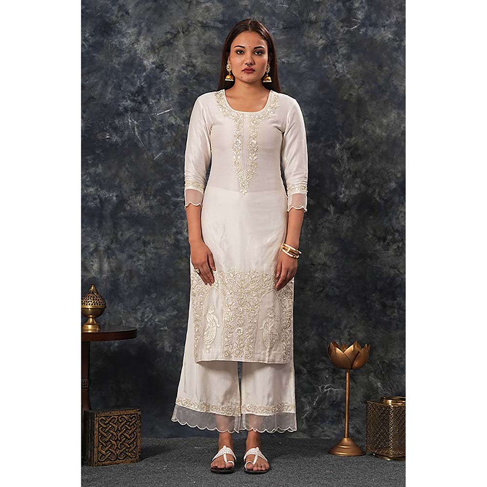 Saatvikei Raasika - Ivory Kurta with Palazzo and Dupatta (Set of 3)