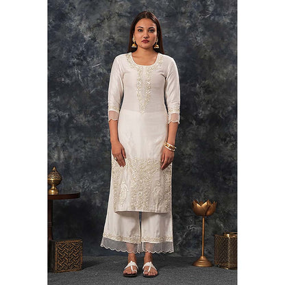 Saatvikei Raasika - Ivory Kurta with Palazzo and Dupatta (Set of 3)