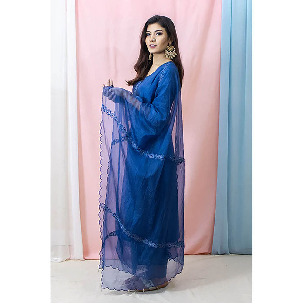 Saatvikei Raasika - Midnight Blue Kurta with Palazzo and Dupatta (Set of 3)
