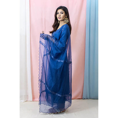 Saatvikei Raasika - Midnight Blue Kurta with Palazzo and Dupatta (Set of 3)