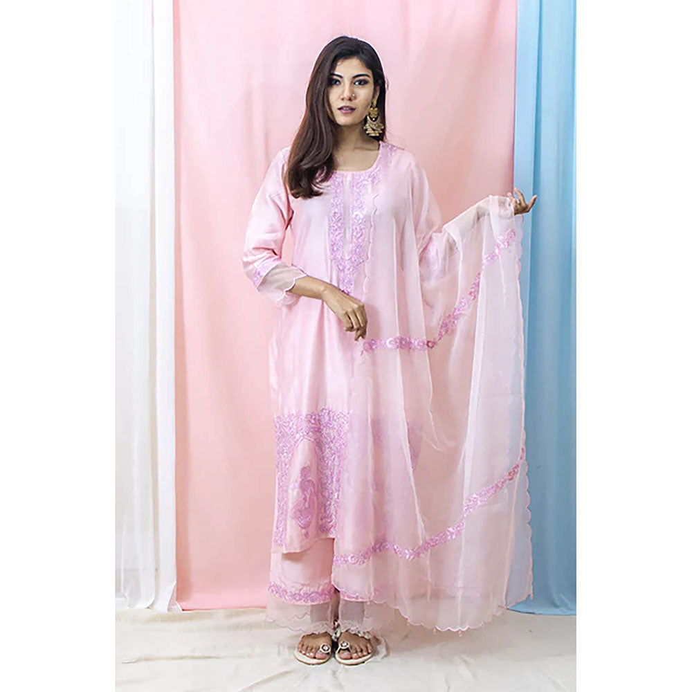 Saatvikei Raasika - Pink Kurta with Palazzo and Dupatta (Set of 3)