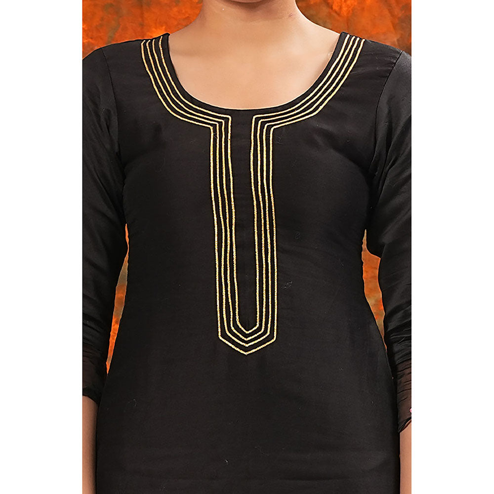 Saatvikei Radhika - Black Kurta with Palazzo and Dupatta (Set of 3)