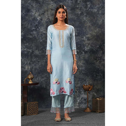Saatvikei Radhika - Sky Blue Kurta with Palazzo and Dupatta (Set of 3)