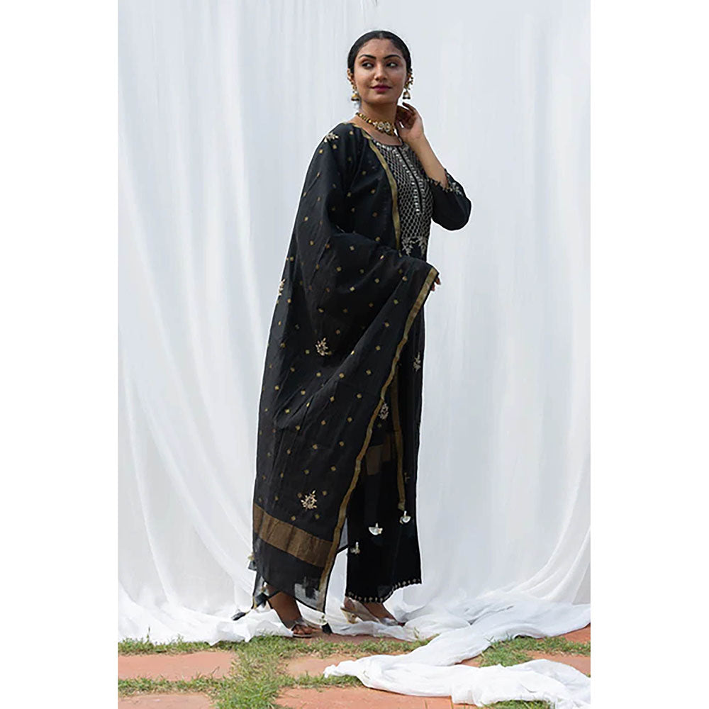 Saatvikei Raj - Black Kurta with Palazzo and Dupatta (Set of 3)