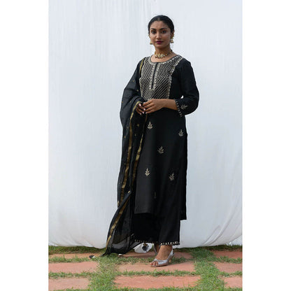 Saatvikei Raj - Black Kurta with Palazzo and Dupatta (Set of 3)