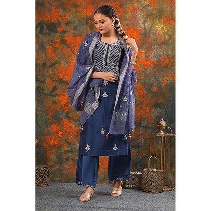 Saatvikei Raj - Midnight Blue Kurta with Palazzo and Dupatta (Set of 3)