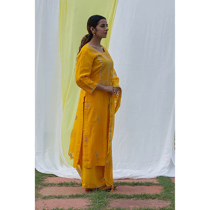 Saatvikei Raj - Yellow Kurta with Palazzo and Dupatta (Set of 3)