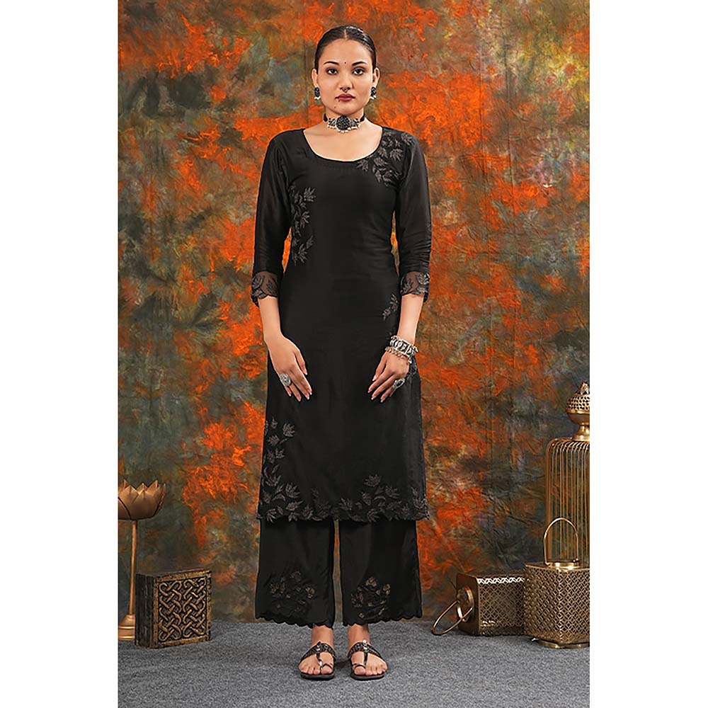 Saatvikei Rajdulari - Black Kurta with Palazzo and Dupatta (Set of 3)