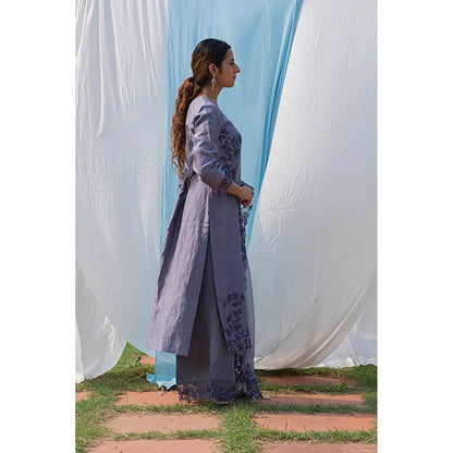 Saatvikei Rajdulari - Dark Grey Kurta with Palazzo and Dupatta (Set of 3)