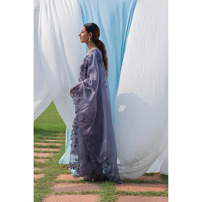 Saatvikei Rajdulari - Dark Grey Kurta with Palazzo and Dupatta (Set of 3)