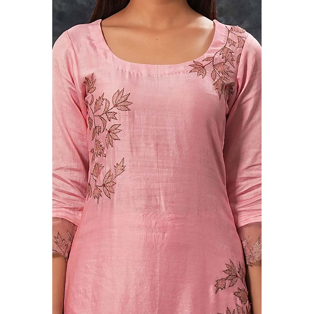 Saatvikei Rajdulari - Onion Pink Kurta with Palazzo and Dupatta (Set of 3)
