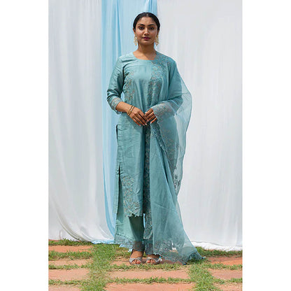 Saatvikei Rajdulari - Powder Blue Kurta with Palazzo and Dupatta (Set of 3)
